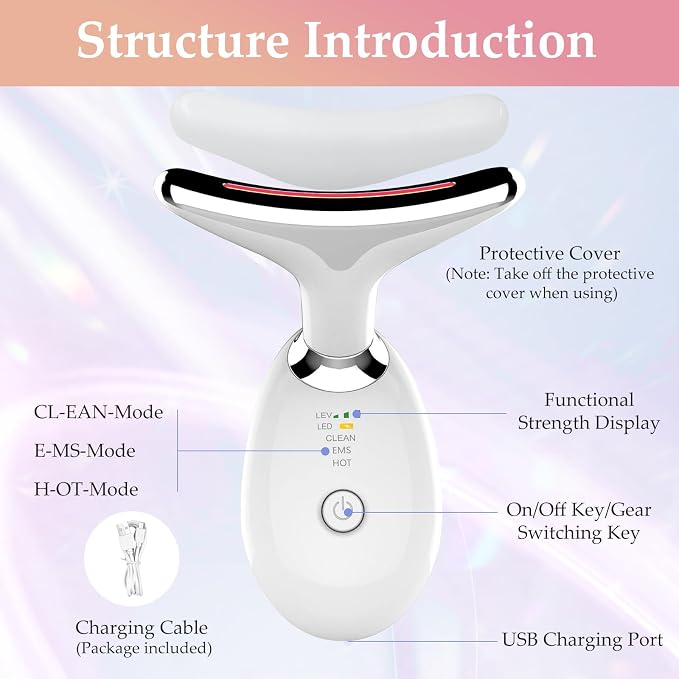 ✨ جهاز مساج الوجه والرقبة 7 ألوان LED | 7-Color LED Facial & Neck Massager – إشراقة، نضارة وشد البشرة