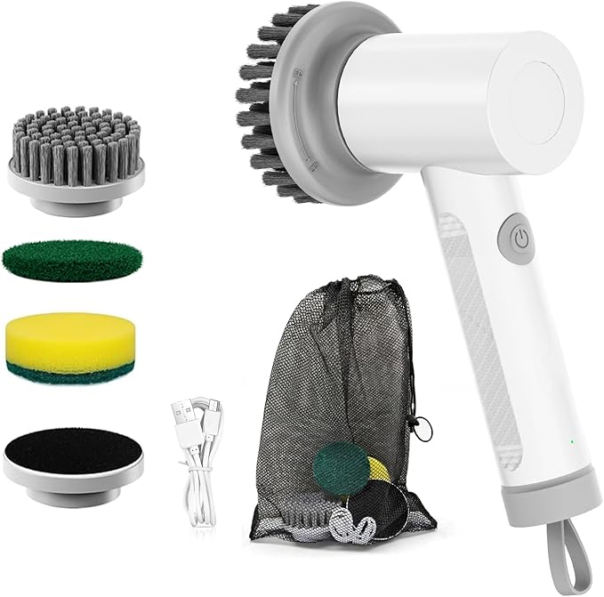 🧽 Electric Spin Scrubber Cleaning Brush | Cordless Power Scrubber with 5 Replaceable Brush Heads for Bathroom, Kitchen & Home Cleaning